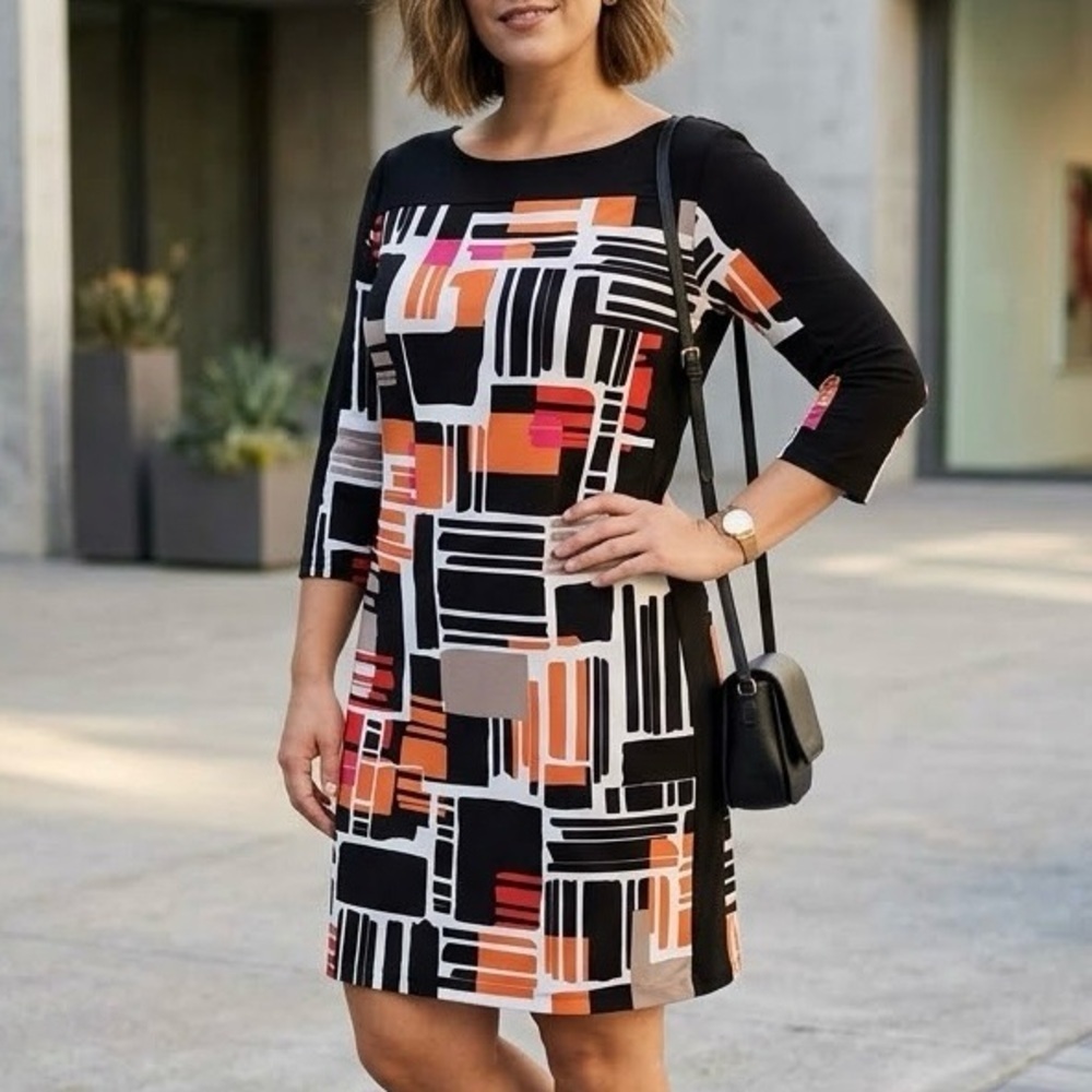 Banana Republic Geometric Abstract Print Mod Shift Dress Eclectic Statement Bold